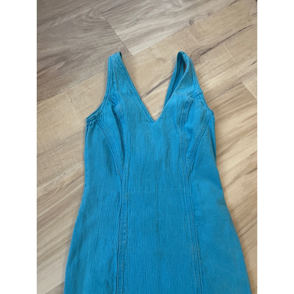 Studebaker Venice Vintage Denim Sheath Dress Turquoise Blue V-Neck Mini Size M - Picture 2 of 9